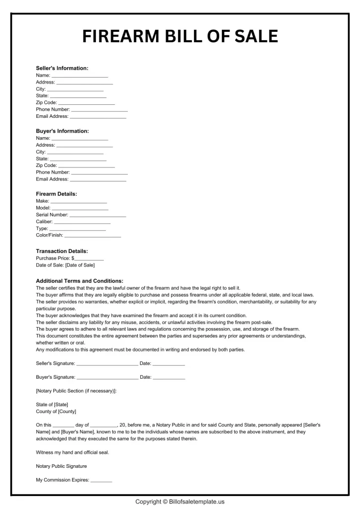 FIREARM BILL OF SALE TEMPLATE