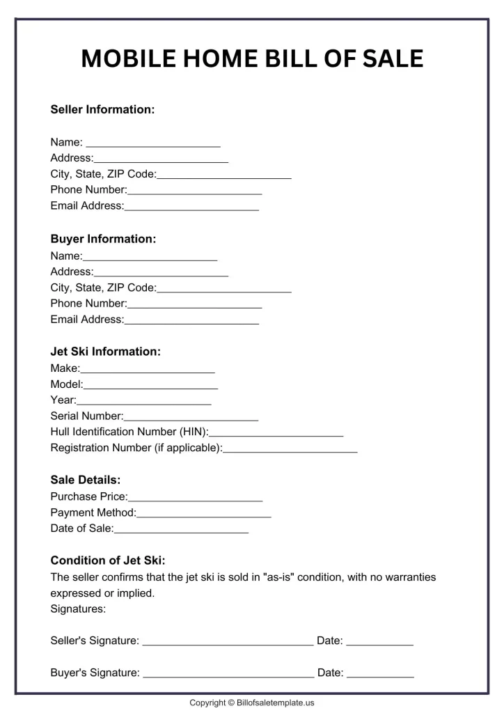 Mobile Home Bill of Sale