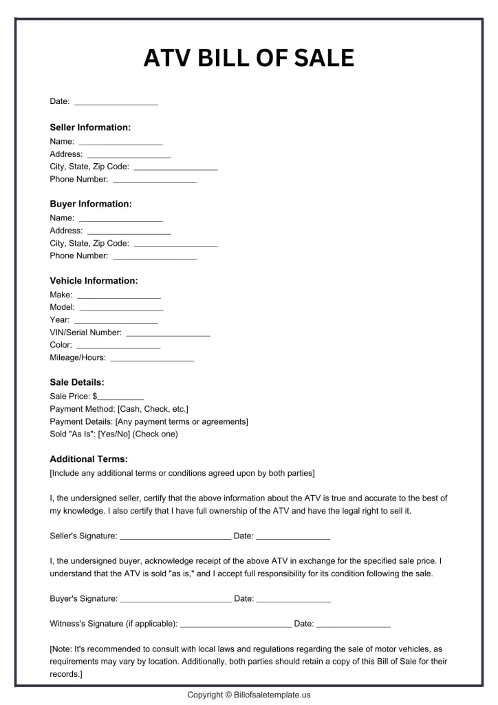 ATV Bill of Sale