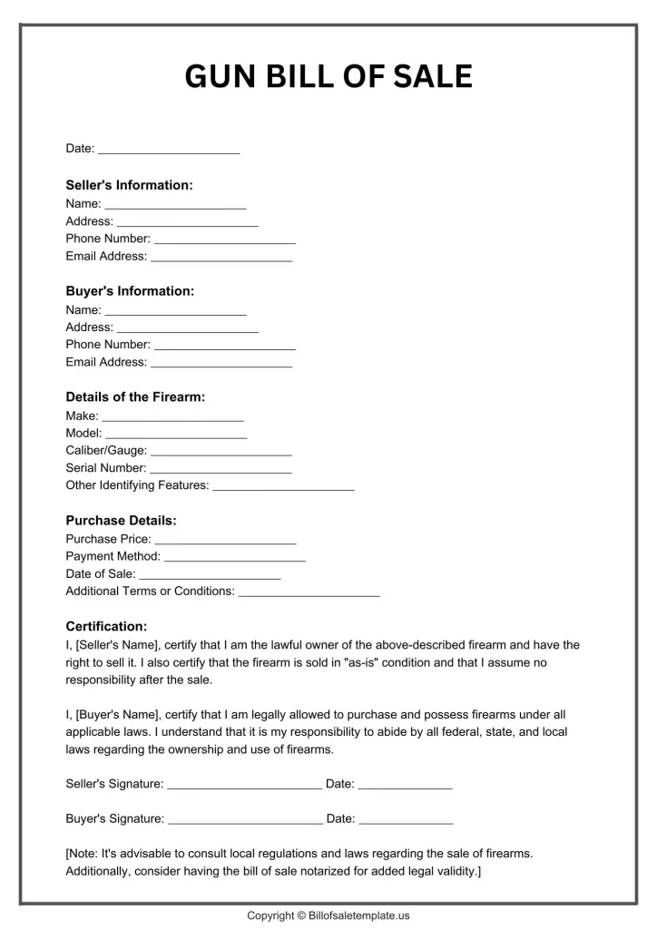 gun bill of sale form