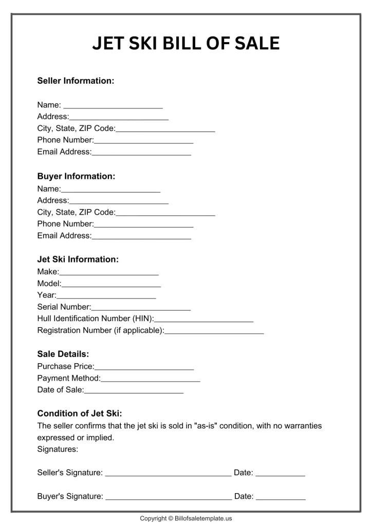 Used Jet Ski Bill of Sale