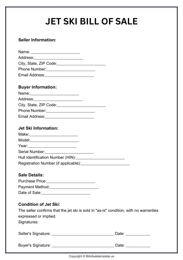 Printable Jet Ski Bill of Sale Template