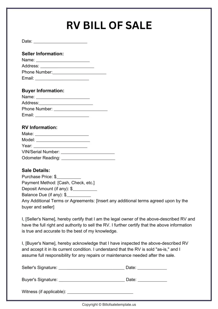 wa state rv bill of sale