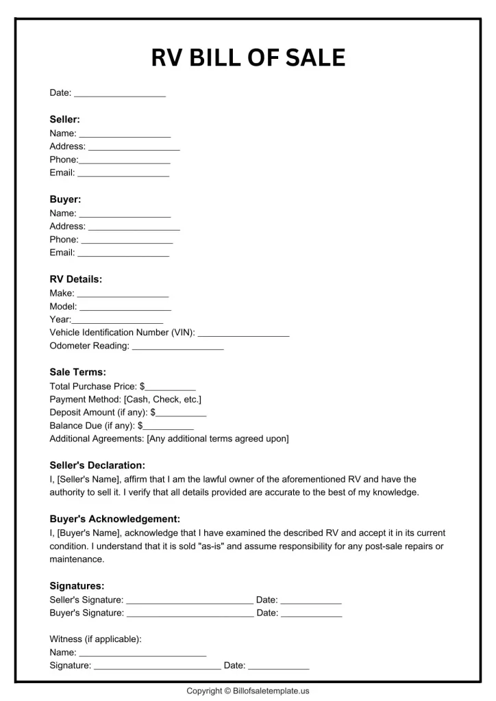 RV Bill of Sale Template