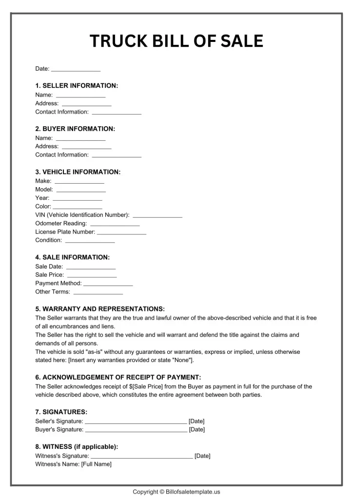 Commercial Truck Bill of Sale