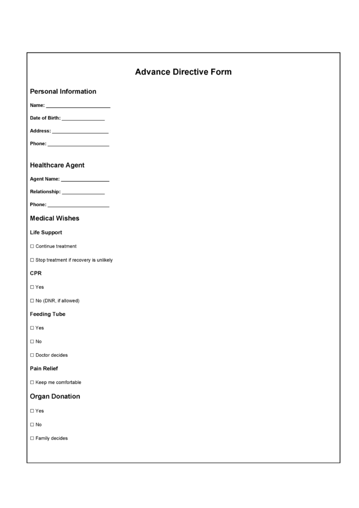 Advance Directive Form Template