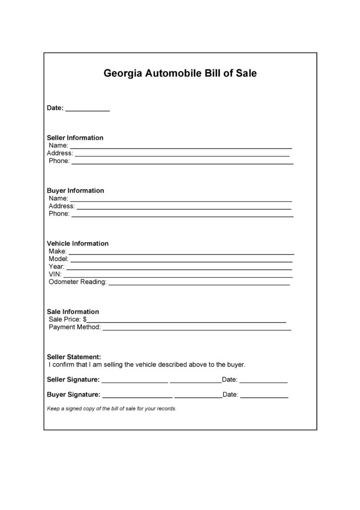 Georgia Automobile Bill of Sale